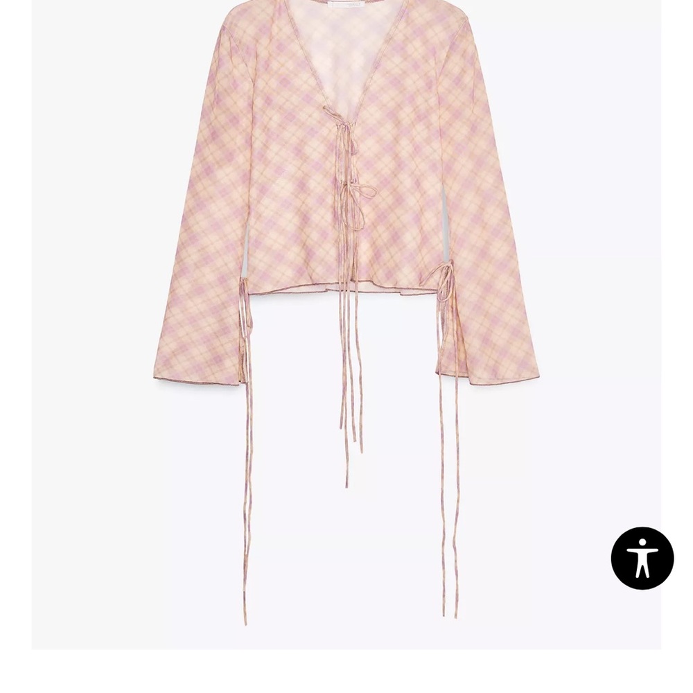 Zara TULLE Plaid Long Sleeve Top - Picture 3 of 6